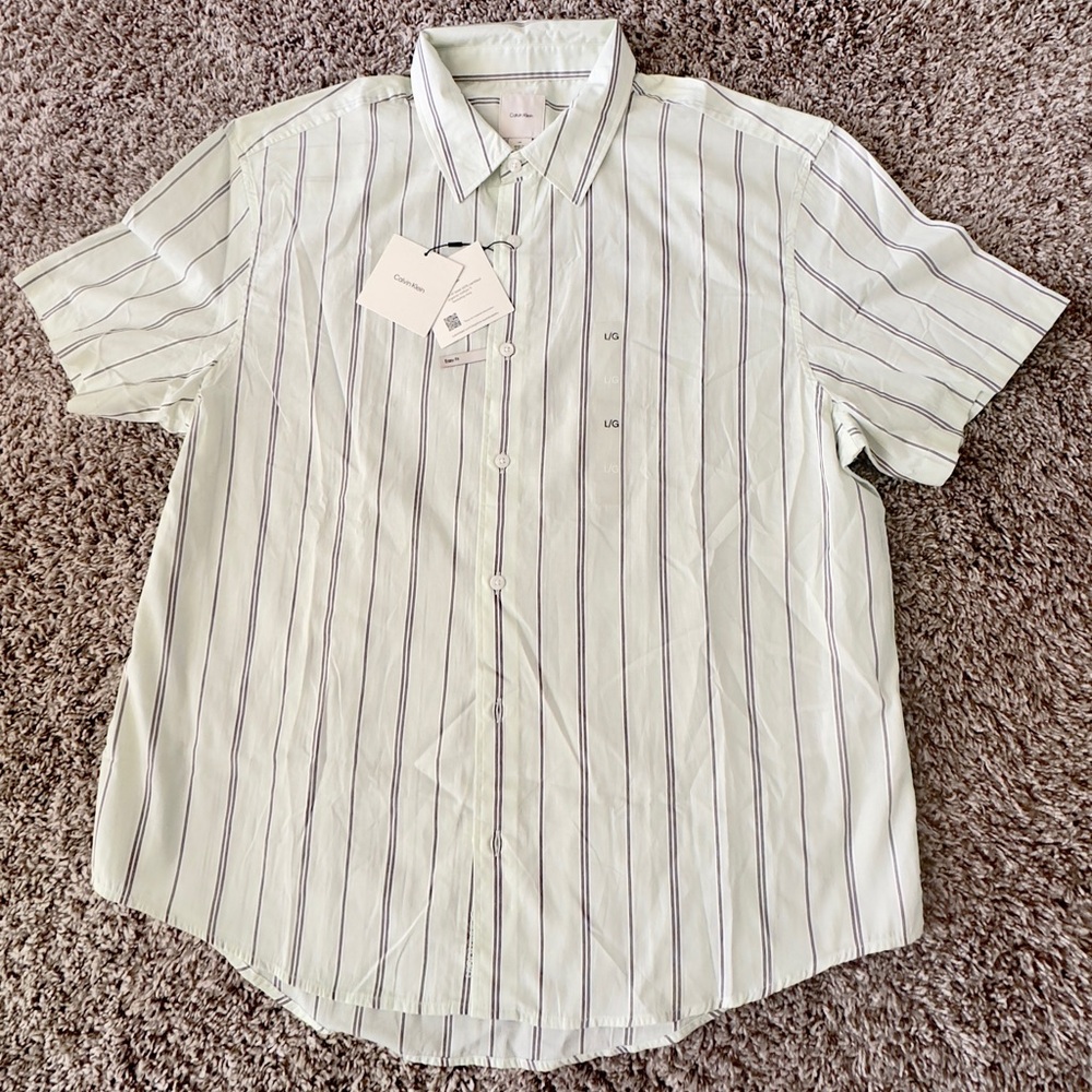 NWT- Calvin Klein Mint Striped Casual Shirt